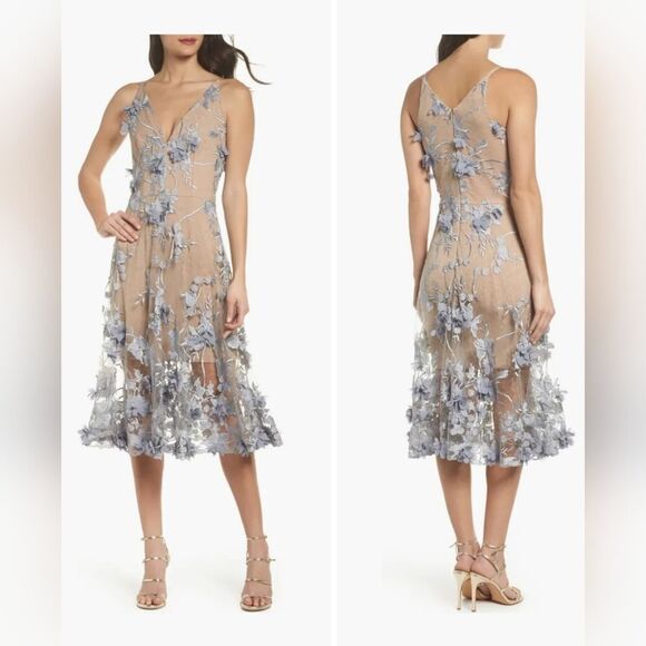 Dress The Population Audrey Embroidered Fit & Flare Dress NWT mineral blue XXL - Picture 1 of 4